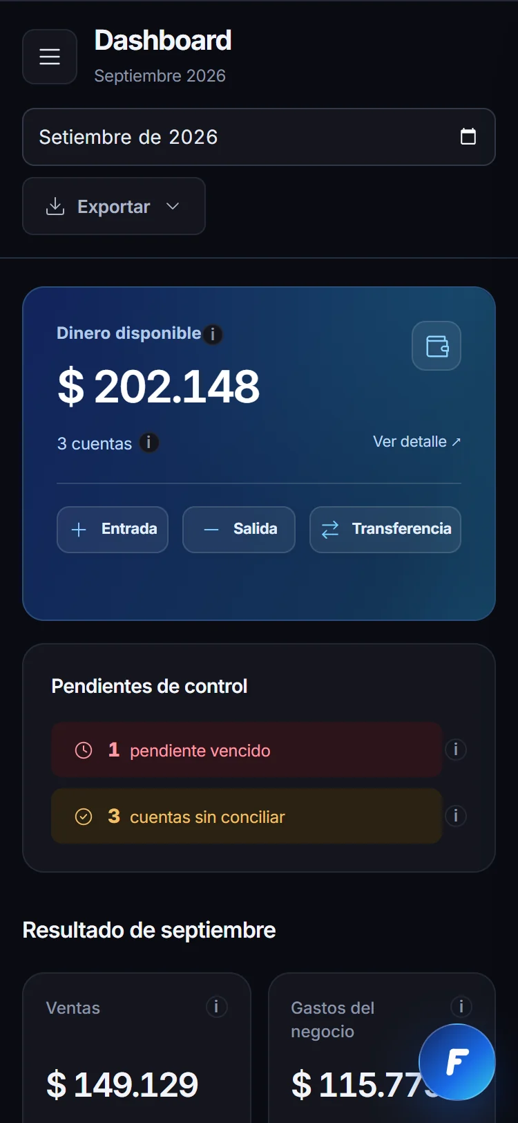 El mismo dashboard de Flow adaptado a la pantalla de un celular.
